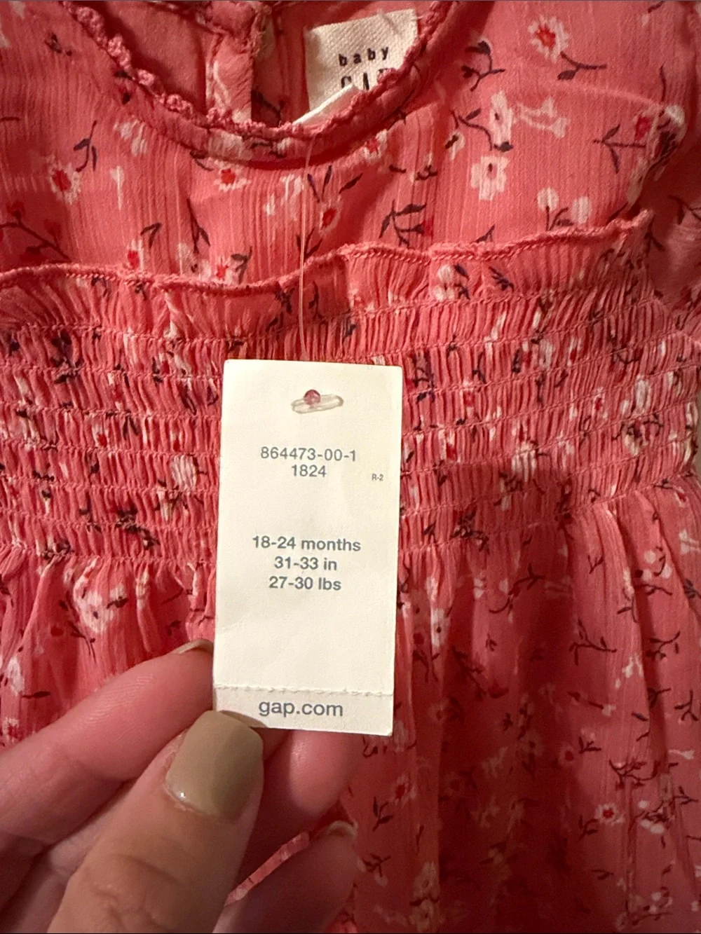 GAP Coral Pink Floral Smocked Casual Dress
